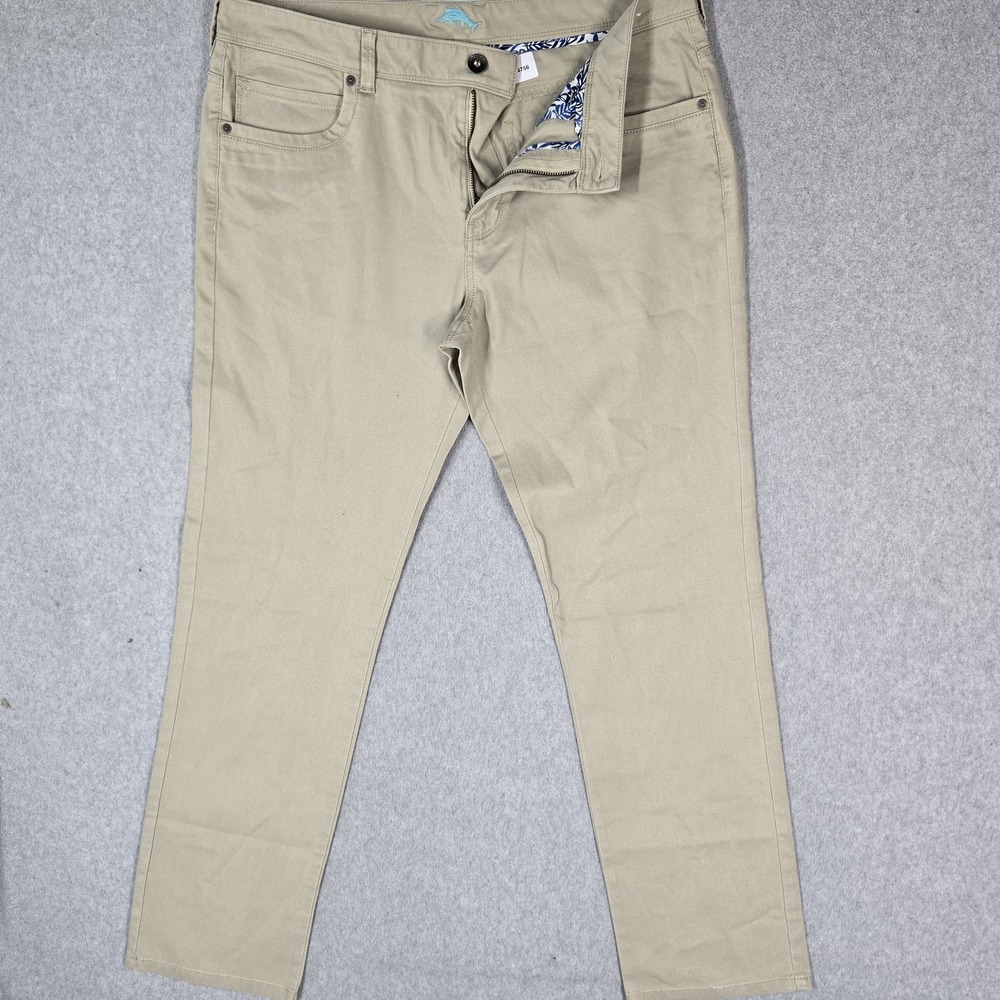 Tommy Bahama Men Pants 36X32 Beige Chino Tapered Logo Mid Rise 31" Inseam